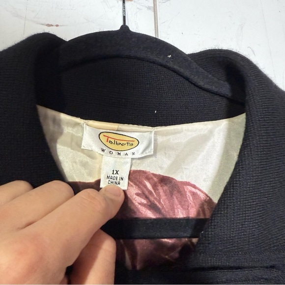 Talbots Double Breasted Jacket Black Merino Wool Size 1X Knit Classic Careerwear - Picture 7 of 12